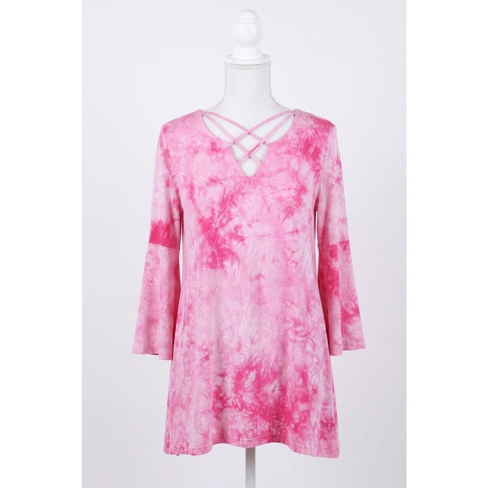 NEW UMGEE crossed tie dye bell sleeve top in pink